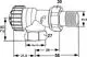 Thermostatventilunterteil von IMI Hydronic Engineering, angeschlossen mit Gewinde. Darstellung eines Axialventils mit verschiedenen Abmessungen und einem Regler.